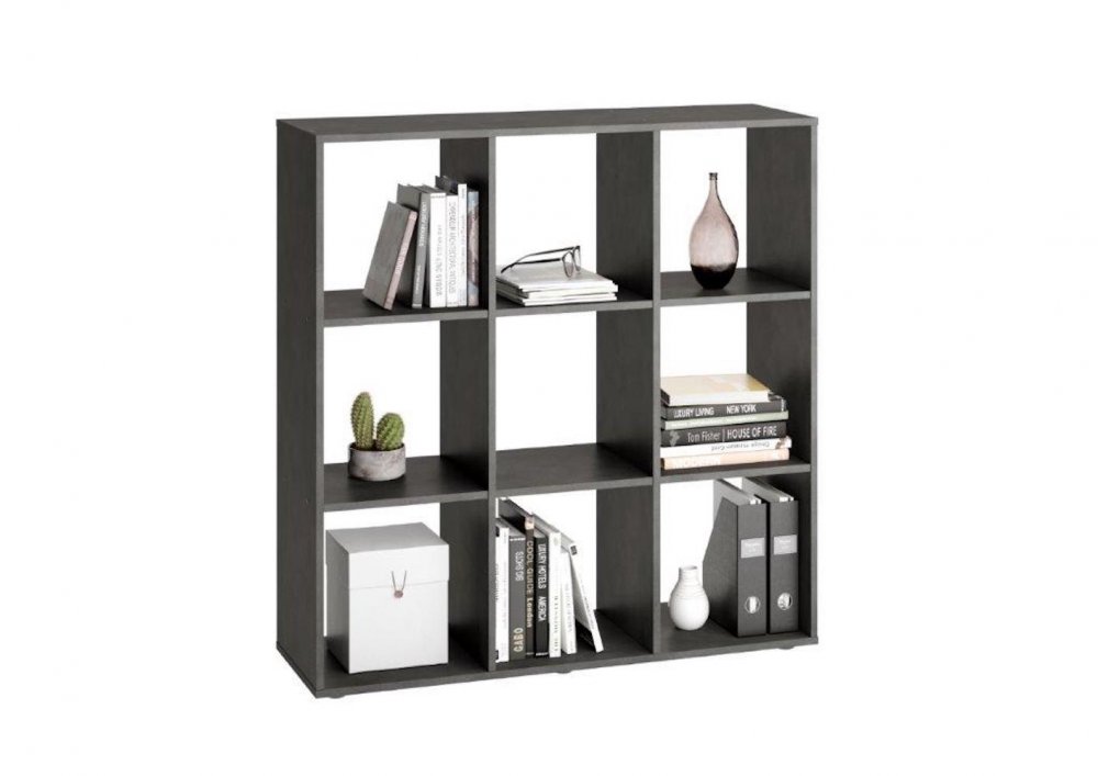 Bibliothèque design carrée MONTPELLIER coloris gris anthracite matera 2 plateaux fixes 9 casiers